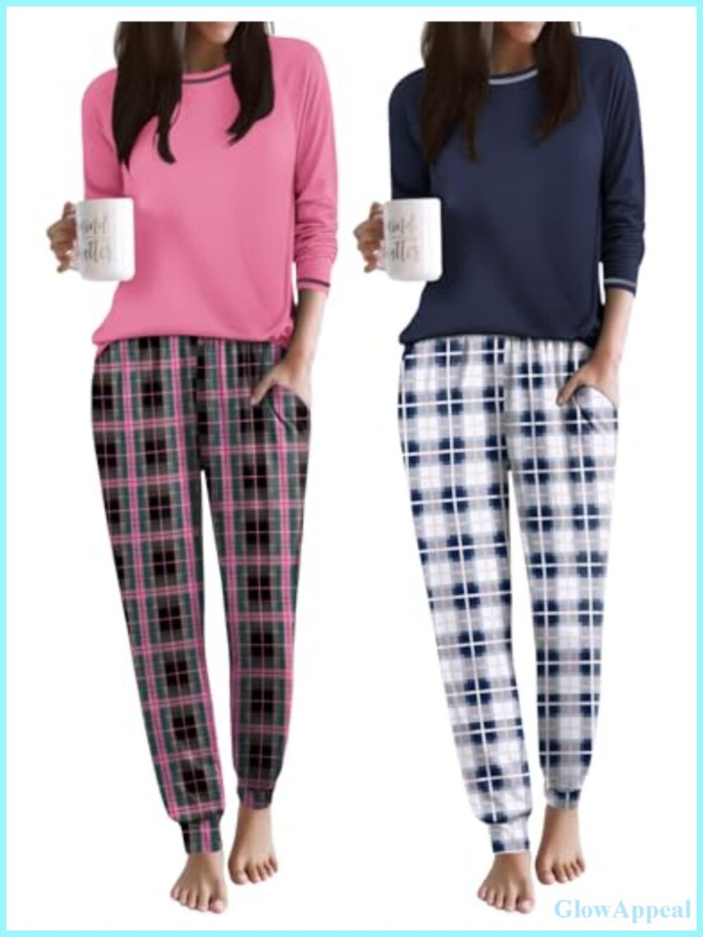 Womens 2 Pack Long Sleeve Pajama Sets Soft Jogger Lounge Pjs